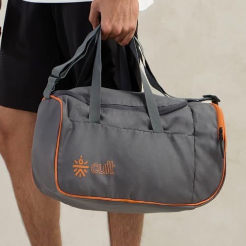 Image of Cult Unisex Foldable Duffle Bag 25L - Lightweight, Water-Repellent & Durable Gym and Travel Bag with Adjustable Shoulder Strap, Side Pocket & Strong Zippers - Grey