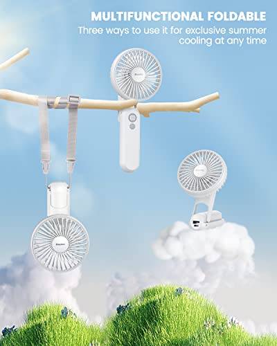 EasyAcc Portable Hand Held Fan, Ultra Quiet 5 Speed Personal Fan, LED Dispay USB C Rechargeable Handheld Fan, 180° Foldable Small Desk Fan, Electric Cooling Fan&PowerBank for Office Home Travel…