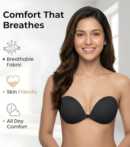 Image of Enclave Silicone Adhesive Bra for Women, Reusable Push-Up Design with Front Clasp, No-Show Fit for Strapless, Backless & Plunge Outfits