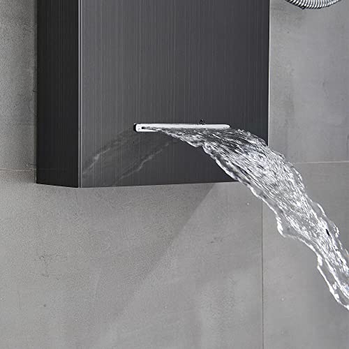 Columna de ducha de acero inoxidable con sistema de mezcla y boquillas de masaje LED - Negro 8013 miniatura 7