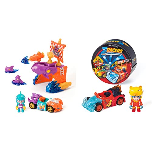 T-Racers Pirate Shark - Barco Pirata con 1 piloto y 1 Coche de Carrera Exclusivo, Pista de Coches de Juguete & Serie 1 - Coche y piloto Sorpresa Coleccionable Cover