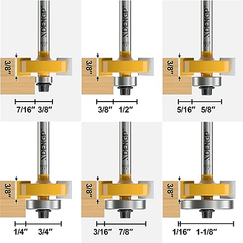Image of Rabbet Router Bit Set 1 /4 Shank, Rabbeting Router Bits 1pcs with 6 Bearings for Interchangeable and Adjustable Multi Depths Cutter 1 /8 inch, 1 /4 inch, 5 /16 inch, 3 /8 inch, 7 /16 inch, 1 /2 inch