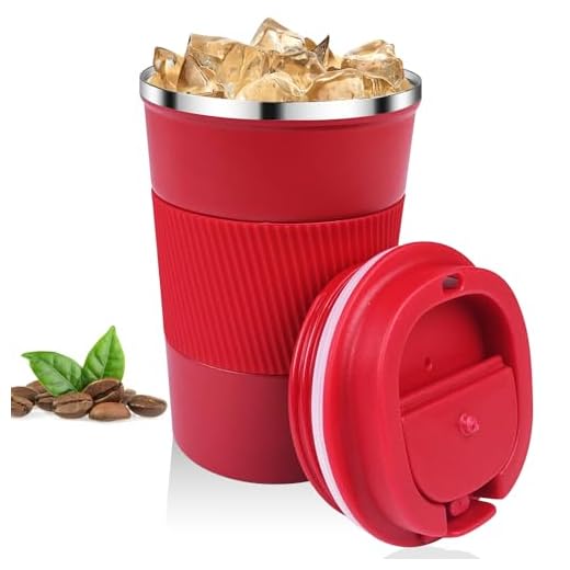 Relota Taza de Café 380mL Rojo, Termo Cafe para Llevar 304 Acero Inoxidable Reutilizables Vaso Termico Cafe Antigoteo para Coche, Termo Café Hermético para Café Frío y Caliente, Leche y Té
