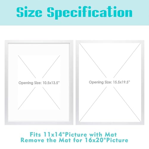 Image of Frametory 16x20 Picture Frame for Wall, Display Picture 11x14 with Mat or 16x20 Without Mat, Gifts for Family (White, 3 Pack)