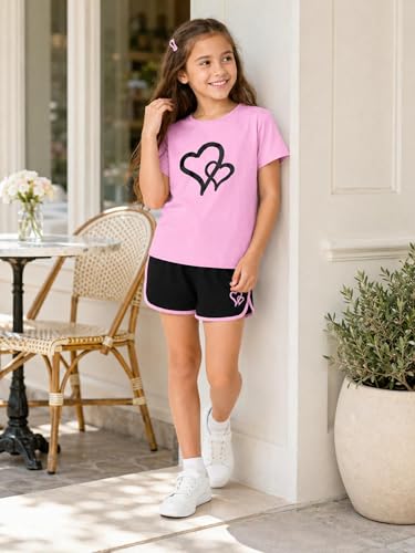 Image of Girl's 2 Piece Outfits Cute Summer T-Shirt and Graphic Shorts Clothing Sets