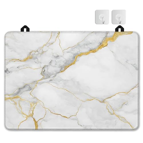 Image of White Gold Marble Stove Top Covers for Electric Stove,Modern Glass Top Stove Cover, Heat Resistant Range Covers for Electric Stove,Washable Countertop Mat, 28 x 20 Inch
