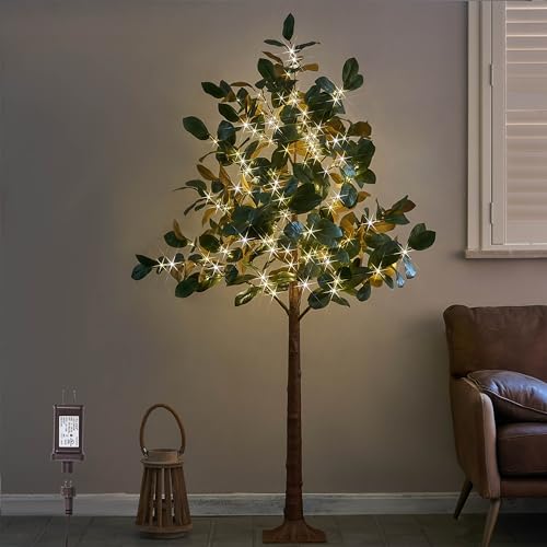 Hairui Árbol de magnolia iluminado de 6 pies, 280 luces LED, árbol de plantas artificiales con luces para decoración de primavera para interiores y exteriores Hairui Árbol de magnolia iluminado de 6 pies, 280 luces LED, árbol de plantas artificiales con luces para decoración de primavera para interiores y exteriores