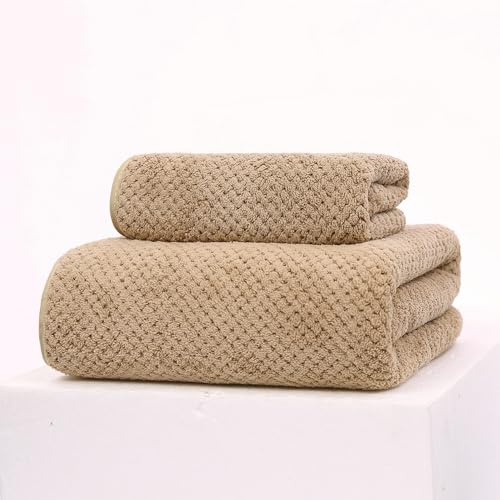 Cotton Market Handtücher und Badetuch Set - Mikrofaser Badehandtuch Groß - Duschtuch 70x140 und Duschhandtuch 35x75 cm - Bath Towel Set - Beige