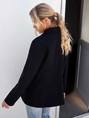 Roskiky Eingekerbter Blazer mit Revers Taschen und Knöpfe Schwarz Large