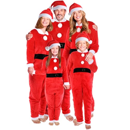Shinymoon Matching Family Christmas Pajama Sets One-Pieces Flannel Santa Claus Costume for Family With Hat(6 Years,Youth)