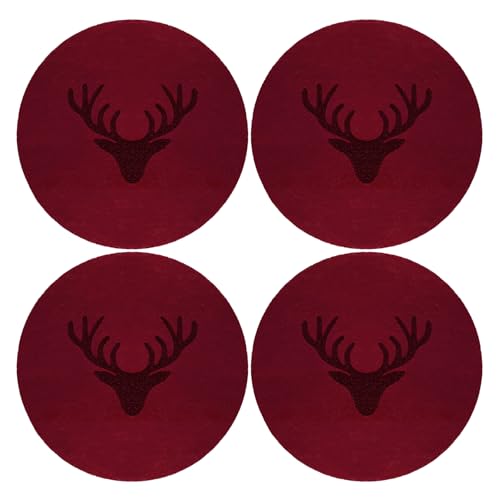 Oblique Unique Filzuntersetzer Rentier Hirsch Rund Weinrot 10 cm 4er...