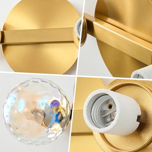 Image of Gold Globe Wall Sconce,Vanities Lights with 2 Stained Glass Shades | 6 inch Modern Spherical Vanity Sconces,Contemporary Small Brass Ball Lights Fixture for Entryway Bedside Bathroom,E26 Base