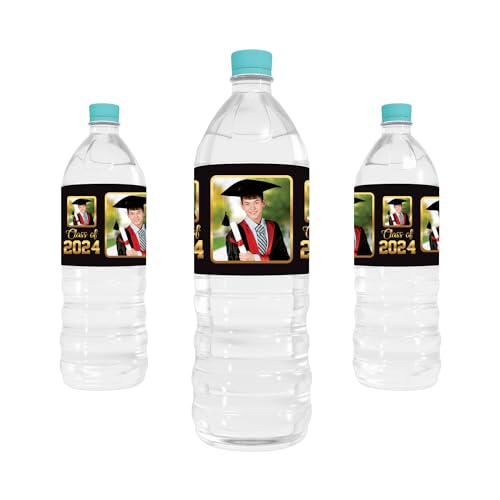 image for Voila Print 25 Pcs Custom Photo Graduation 2024 Water Bottle Labels, P