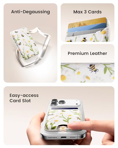 Image of KPNEOL Magnetic Mag-safe Wallet Cell Phone Card Holder for Phone Case with Mag-Safe, Stronger Magnetic RFID Leather Stick on Phone Wallet Compatible with iPhone 17 /16 /15 /14 /13 /12 Series,Daisy Color