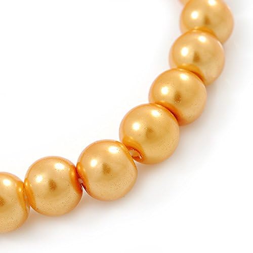 Avalaya 8mm Golden Yellow Pearl Style Single Strand Bead Flex Bracelet - 18cm L, yellow, gold - Image 5