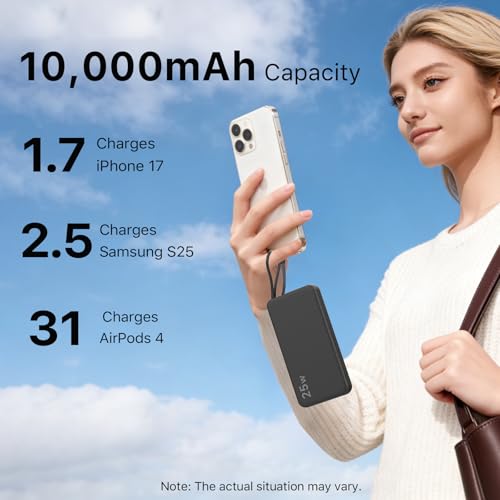 NOBIS Portable Charger 10000mAh 25W Power Bank with Built-in Cable - image 2