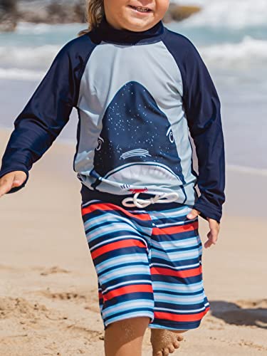 Miyang Boys Swimsuit Rash Guard Toddler Kids Long Sleeve Shark Two Piece Navy Blue Tag Size 5T=4-5 Year #TOP5