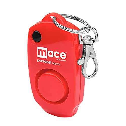 Mace Brand 130dB Personal Alarm Key Chain with Bag Clip, Backup Whistle, and Hidden Off Button for Self Defense, Red