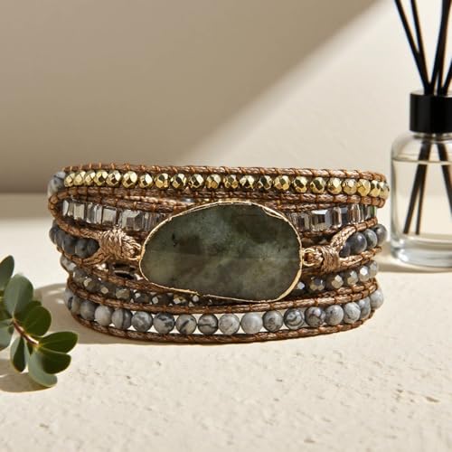 Image of Boho Stone Wrap Bracelet for Women,Turquoise Beaded Bracelet Jewelry Gift