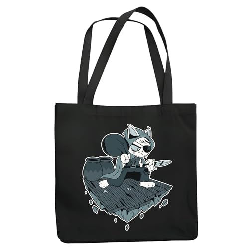 Unique Gift Idea for Cat Lovers Thief Cat Holding a Thief Cat Navy Black Multicolor Canvas Tote Bag