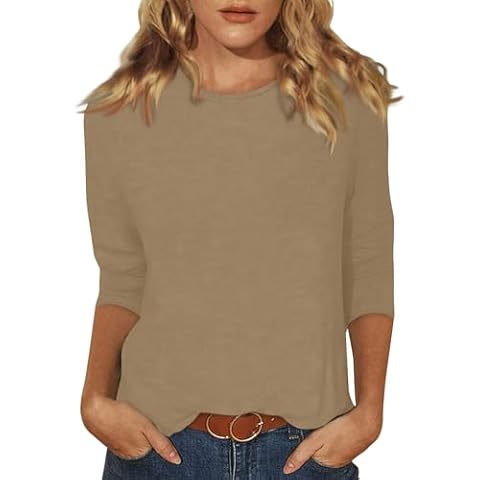 SUUTFBWV Womens Tunic Tops 3/4 Sleeve 3/4 Length Sleeve Womens T Shirts Summer Tees for Women Womens Summer Blouses and Tops Tee Shirts for Women Loose Fit Ladies 3/4 Length Sleeve Beige M Cover