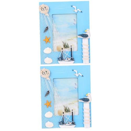Cabilock 2 Piezas Marco De Fotos Estilo Océano Marco Panorámico Decoración Del Hogar Marco De Fotos Rústico Soporte De Exhibición De Fotos Marco De Fotos Angustiado Sky-blue Madera
