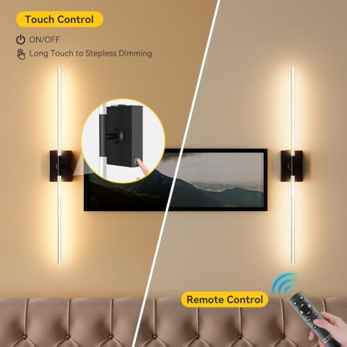 Image of Battery Operated Wall Sconces Set of 2, Remote, 10000mAh, Black, Bubble