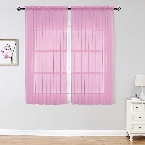 Image of OWENIE Sheer Curtains Light Pink, Sheer Curtains 63 inches Length 2 Panels Set, Rod Pocket Voile Fimly Sheer Drapes for Living Room /Bedroom, 2pcs, Each 42 inch W x 84 inch L