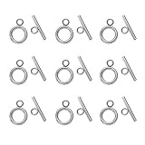 KISSITTY 20 Sets 304 Stainless Steel Round IQ Toggle Clasps & Tbar Clasps for Necklace Bracelet Jewelry Making Silver Tone