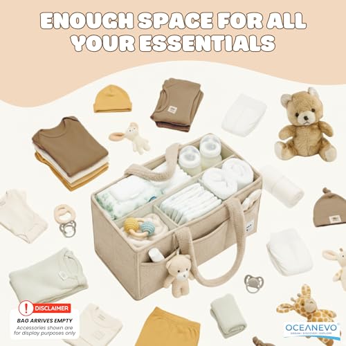 Image of OCEANEVO Fur Diaper Caddy Organizer Bag | WITH Diaper Changing Mat, Bag Charm and Luggage Tag | New Born Baby Essentials | For Mothers for Travel - 38 x 25 x 18 cm - Beige - 1 Year Warranty