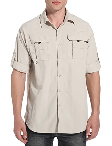 Nominate Mens Long Sleeve Fishing Shirts Upf 50+ Uv Protection Sun Shirts Quick Drying Hiking Lightweight Khaki #TOP3
