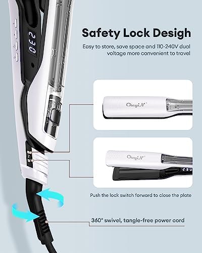 CkeyiN Steam Hair Straighteners, 1.6 inch Professional Ceramic Wide Plate Flat Iron with LCD Display Adjustable Temperature, Fast Heating Dual Voltage