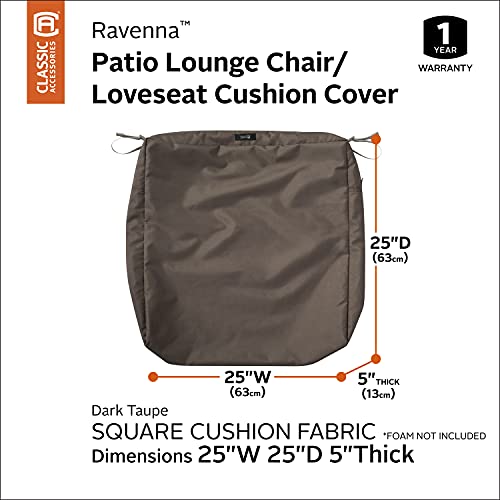 Classic Accessories Ravenna Water-Resistant 25 X 25 X 5 Inch Square Outdoor Seat Cushion Slip Cover, Patio Furniture Chair Cushion Cover, Dark Taupe, Patio Furniture Cushion Covers #TOP2