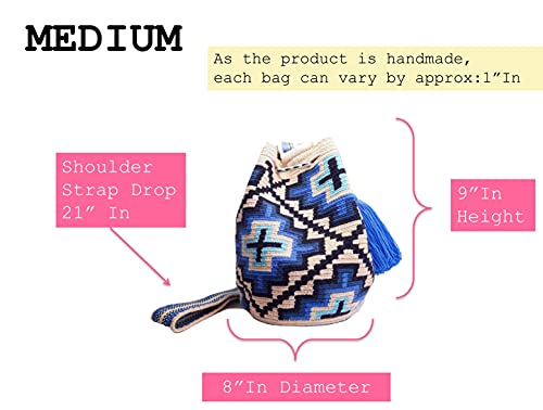MEDIUM - - COLORFUL Wayuu Mochila Bag For Women original bolsa tejida colombiana authentic crochet pattern Gift from Colombia (Blue Ethnic - Medium)4