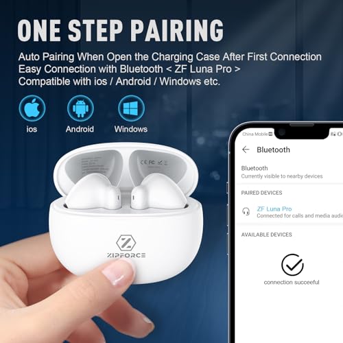 ZIPFORCE True Wireless Earbuds, in-Ear Bluetooth 5.3 Headphones 4-Mics ENC Clear Call, Bluetooth Earbuds Touch Control 40 Playtime, IPX6 Waterproof TWS, Light-Weight Earphones