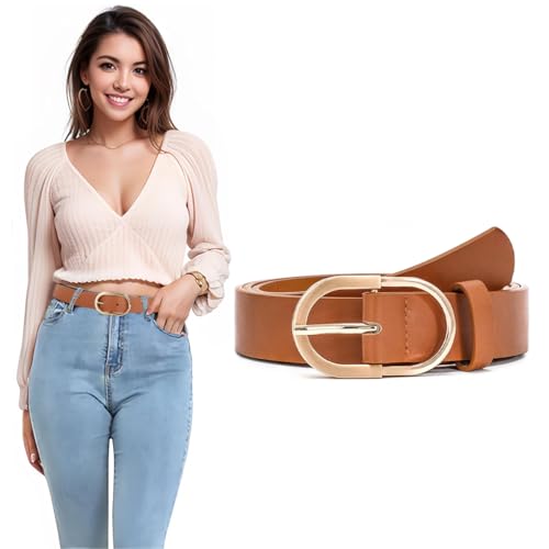 Image of PALAY Waist Belt for Women Dresses, Brown Black Belts for Women, Fashion Belts for Jeans, PU Leather Gold Buckle Ladies Belt for Woman Jeans Dress Trousers (Fit Waist 70-90cm)