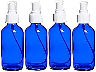 4 Cobalt Blue Glass Bottle 4 Oz with Fine Sprayer Atomizer. (Set of 4 Cobalt Bottles)
