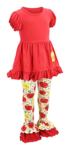 Image of Unique Baby Girls Back to School Apple Embroidered 2 Piece Outfit