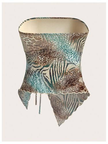 Women's Y2K Cheetah Print Tube Top Leopard Backless Mesh Sheer Bandeau Crop Top Strapless Tie Party Rave Clubwear2