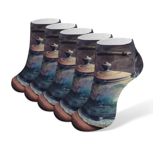 GFLFMXZW 5 Pairs Cotton Ankle Socks Old Fashioned Teapot Mens Athletic Socks Breathable Casual Low Cut Sock for Women