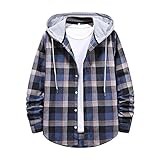 MTENG Men's Casual Hooded Plaid Flannel Shirts Jackets Basic Button Up Long Sleeve Gingham Shirts