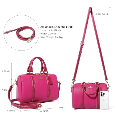 Image of Angel Kiss Women Satchel Purses and Handbags Vegan Leather Boston Barrel Bag Top Handle Shoulder Purse with Crossbody Strap | Vegan Leather