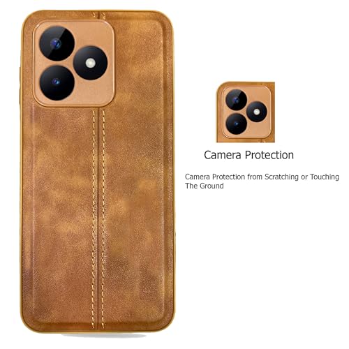 Image of A rtistque Premium Thread Leather Back Cover Case for Realme C51 | Drop Protection | Smooth Grip | Raised Camera Edges | Realme C51 Back Cover - Brown