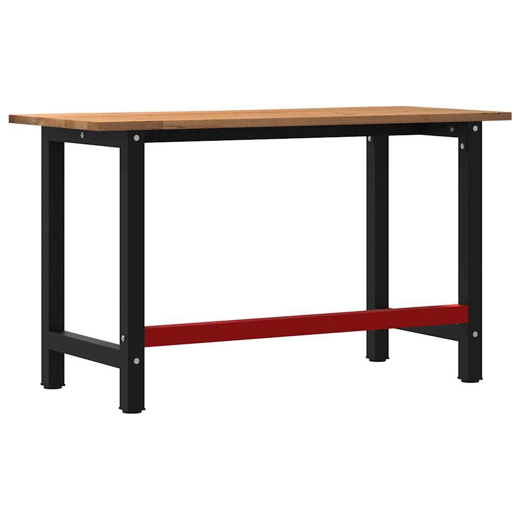 Banco de trabajo marrón claro, 140 x 60 x 81,5 cm, madera maciza de roble con estructura de metal, robusta mesa de trabajo para taller, garaje, bricolaje, con gran superficie de trabajo y espacio de
