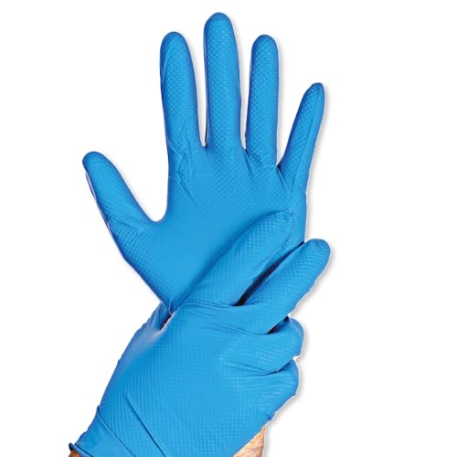 FRANZ MENSCH 100 Stück Nitrilhandschuhe Power Grip Light | puderfrei, Packung, blau, 10/XL, L: 24cm, Schutzhandschuhe, Gastronomiehandschuhe, Industriehandschuhe, Montagehandschuhe