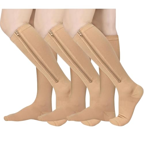 Image of Athbavib 2 Pairs Zipper Compression Socks, 15-20 mmHg Closed Toe Compression Stocking with Zipper for Women and Men