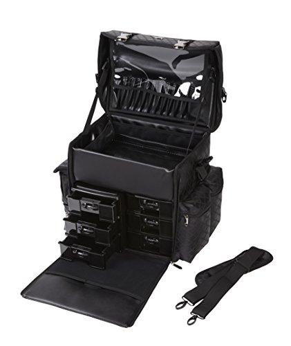 Seya Beauty Soft-sided Nylon, Carry on Professional Makeup Case w/Removable Drawers and Brush Holder (Black Quilted)
