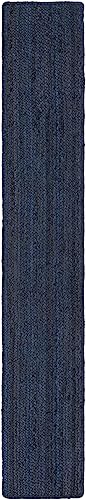 Image of Unique Loom Braided Jute Collection Area Rug - Dhaka (1' 2 inch x 8' Table Runner, Navy Blue)