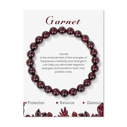Lit Wall Garnet Bracelet for Women & Men 8mm Handmade Garnet Crystal Stretch Bead Bracelet Red Strand Elastic No Metal Type