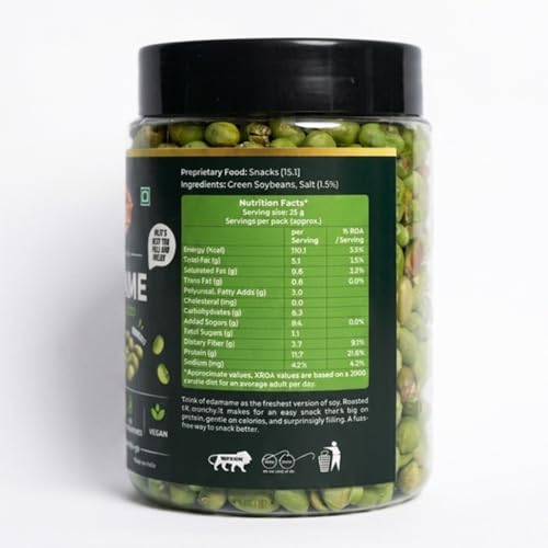 Image of Roasted Salted Edamame, 180g (46% Protein, 14% Fiber, Lightly Salted Young Green Soybeans, Highest Plant Protein Supersnack)